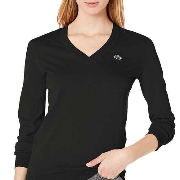 NWT Lacoste V-neck Jersey Sweater - Black - Picture 1 of 9